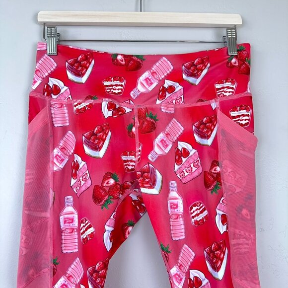 Iron Yokai Leggings Women XL Pink Soft Girl Kawaii Strawberry Cake Activewear‎ - Picture 2 of 11